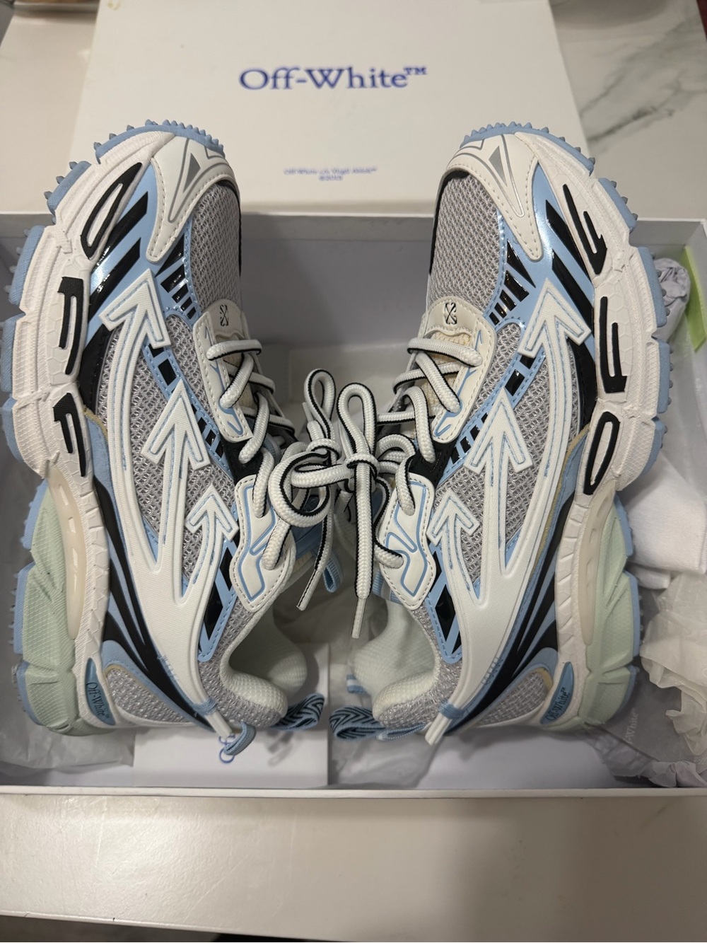 Off-White White, Light Blue & Black Trail-Inspired Sneakers - Picture 7 of 10